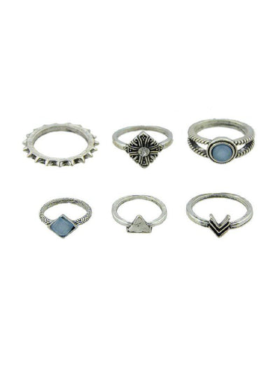 6 Pcs/Set Blue Beads Finger Ring-jewelry-Des Mess