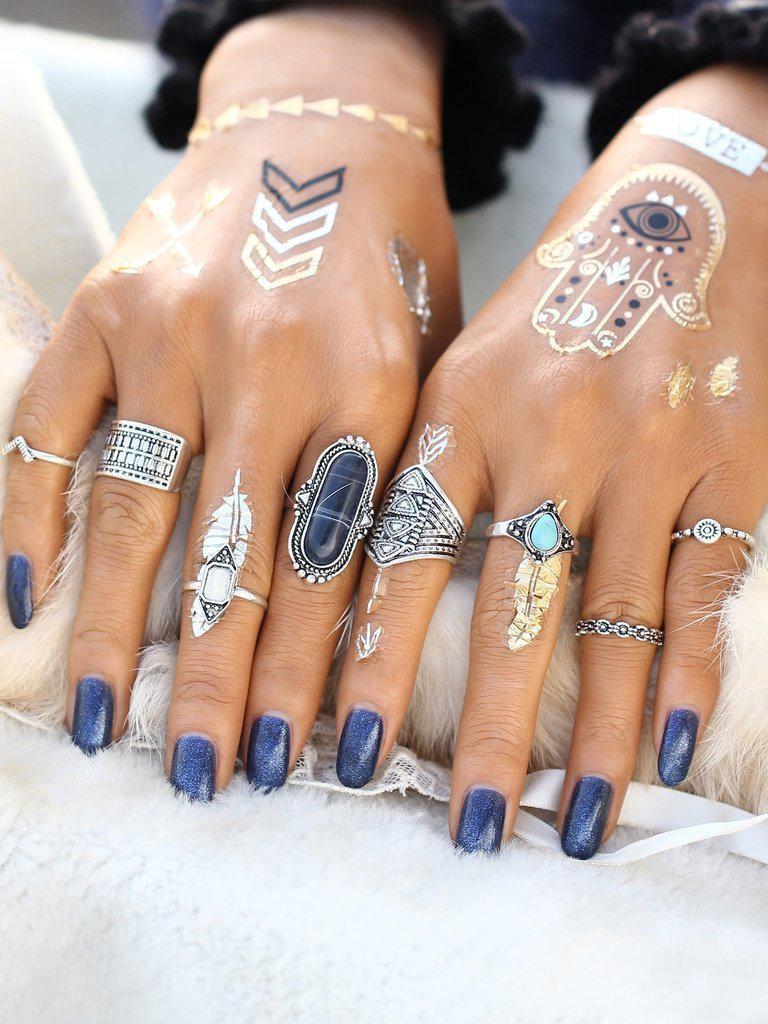 Multi Shaped Gemstone Etched Ring Pack-jewelry-Des Mess