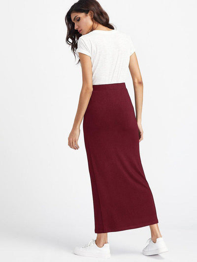 Elastic Waist Longline Jersey Skirt-bottom-Des Mess