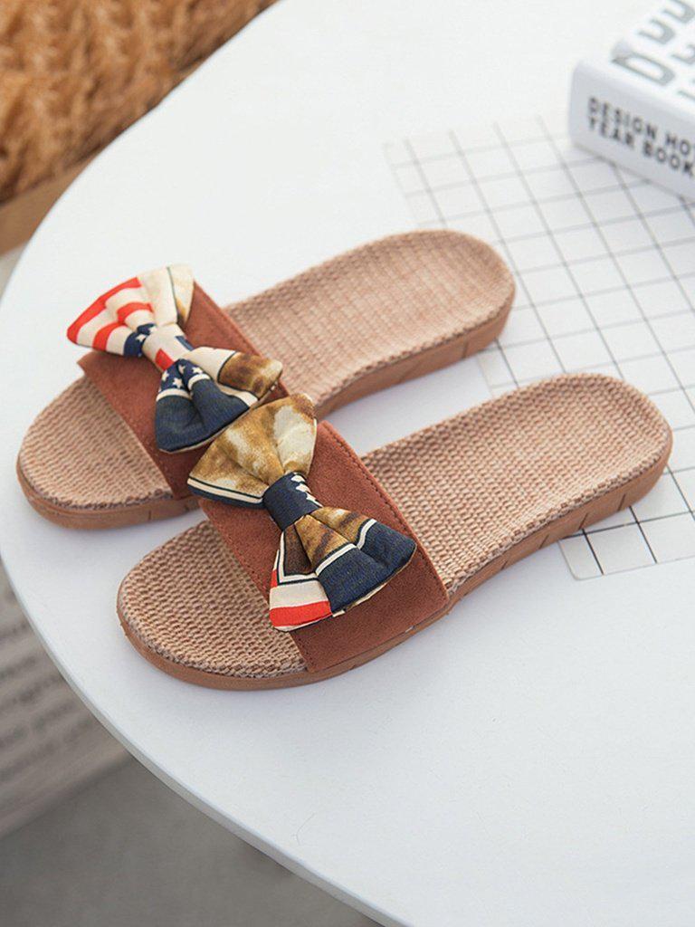 Contrast Bow Flat Sliders-shoes-Des Mess