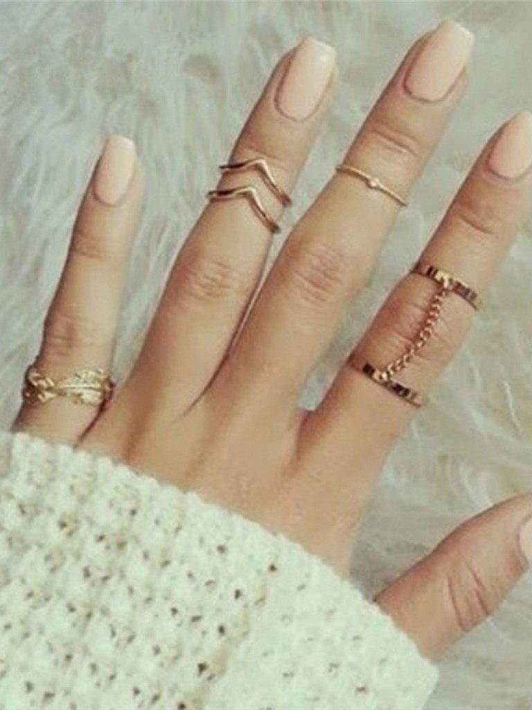 (6 Pcs One Set ) Gold Color Midi Finger Ring Set-jewelry-Des Mess