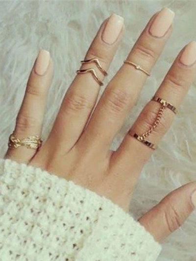 (6 Pcs One Set ) Gold Color Midi Finger Ring Set-jewelry-Des Mess