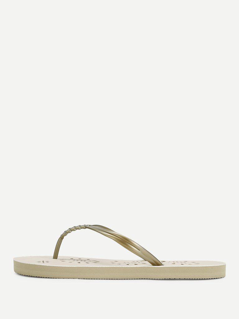 Woven Detail PVC Flip Flops-shoes-Des Mess