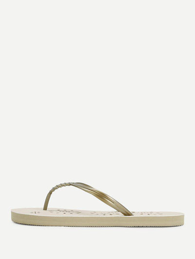 Woven Detail PVC Flip Flops-shoes-Des Mess