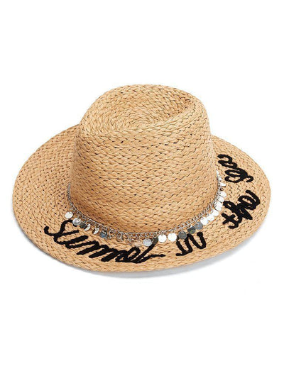 Chain Decorated Straw Fedora Hat-accessories-Des Mess
