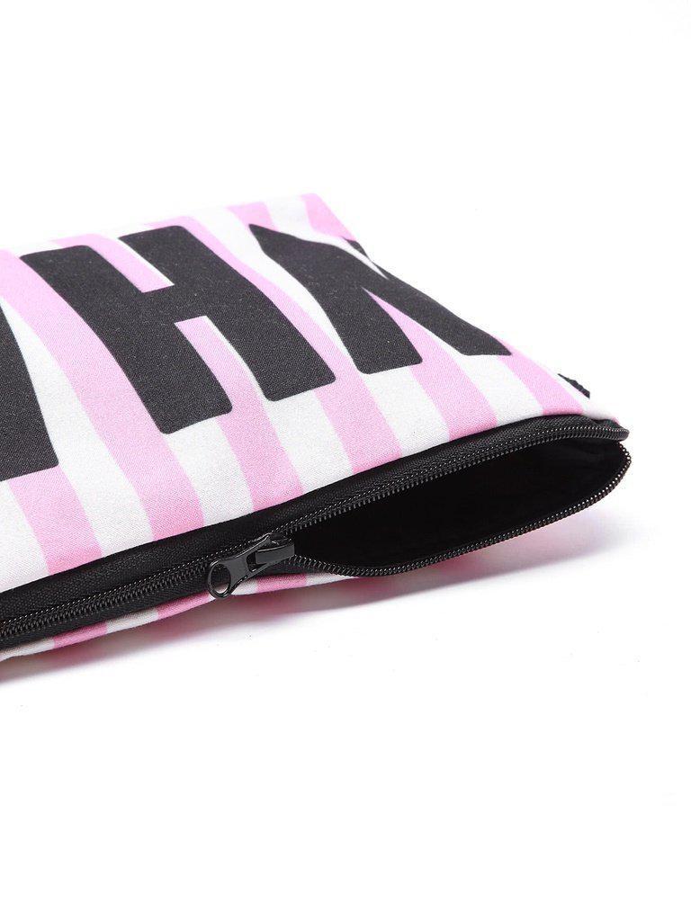 Slogan & Striped Print Cosmetic Pouch-makeup-Des Mess