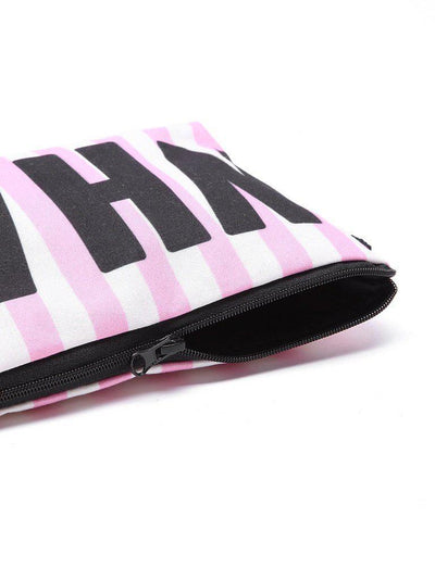 Slogan & Striped Print Cosmetic Pouch-makeup-Des Mess