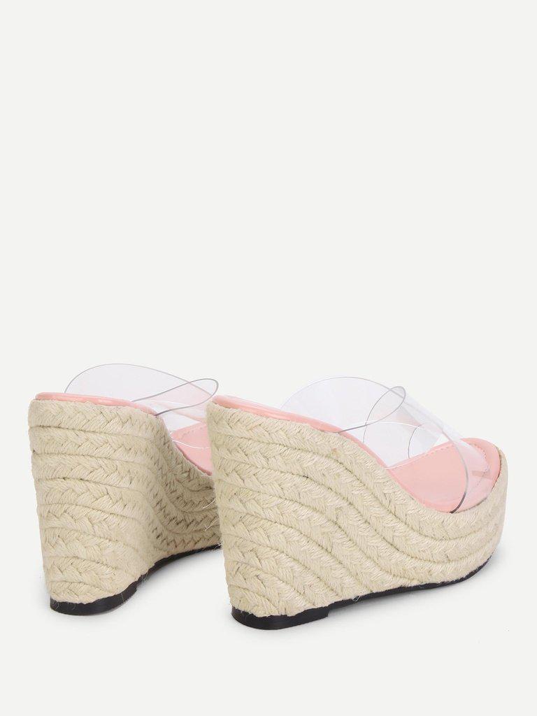 Criss Cross Clear Strap Wedge Sandals-shoes-Des Mess