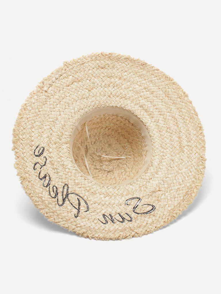Embroidered Letter Straw Hat-accessories-Des Mess