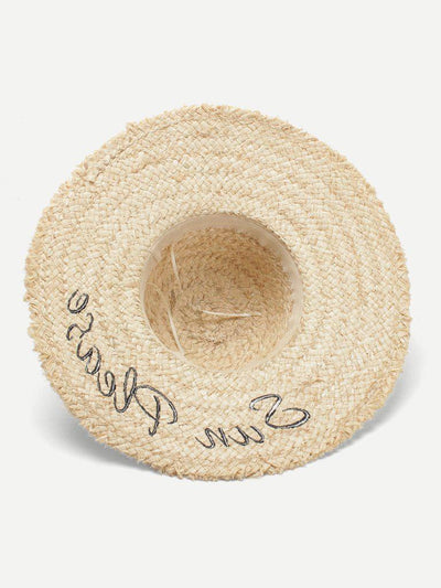 Embroidered Letter Straw Hat-accessories-Des Mess