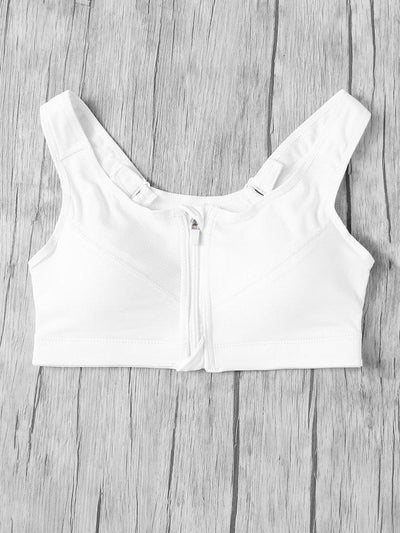 Zipper Front Racerback Sports Bra-sportswear-Des Mess