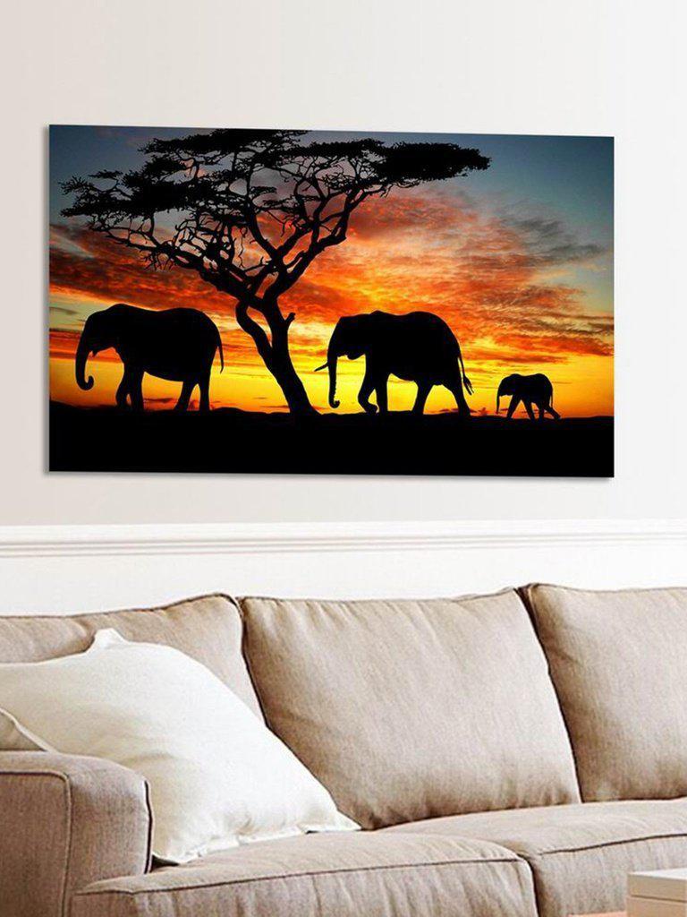 Sunset & Elephant Print Cloth Art-others-Des Mess