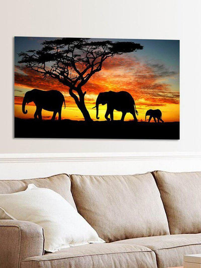 Sunset & Elephant Print Cloth Art-others-Des Mess