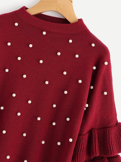 Pearl Beading Tiered Ruffle Sleeve Jumper-outerwear-Des Mess