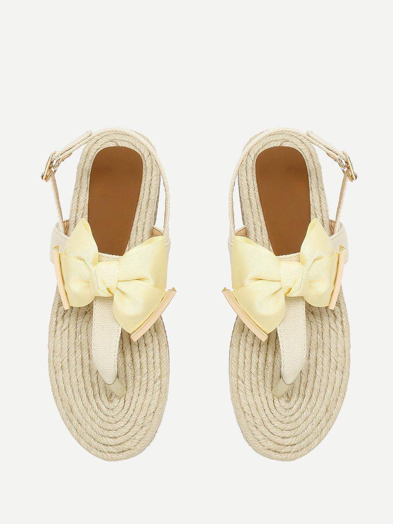 Toe Post Bow Decor Espadrille Sandals-shoes-Des Mess