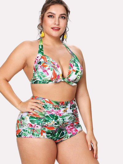 Tropical Print Knot Bikini Set-swimwear-Des Mess