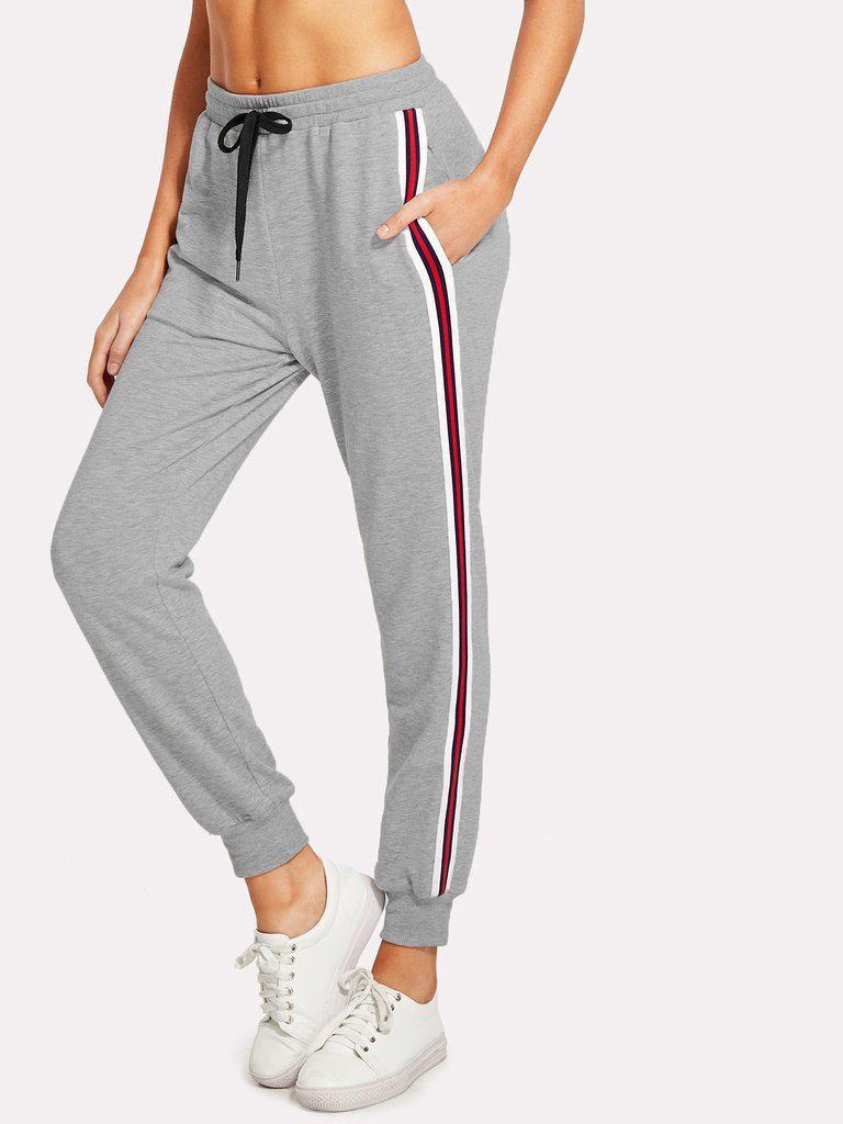 Striped Tape Side Drawstring Sweatpants-bottom-Des Mess