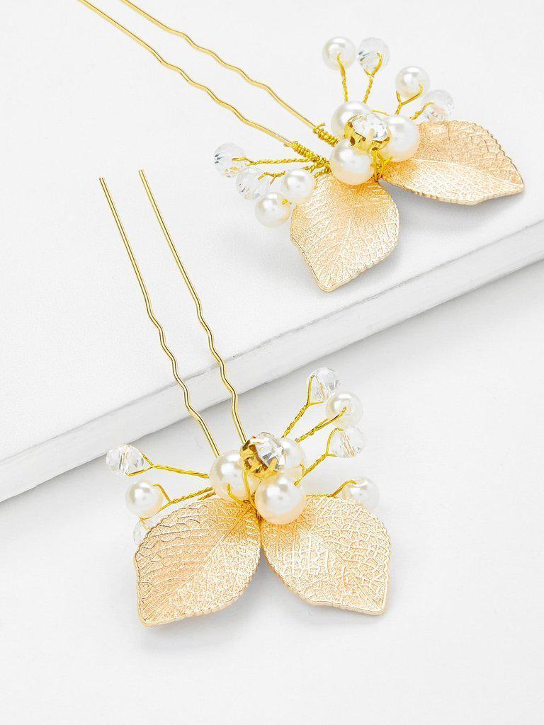 Leaf & Faux Pearl Design Hair Clip-hair-Des Mess
