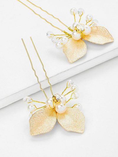 Leaf & Faux Pearl Design Hair Clip-hair-Des Mess