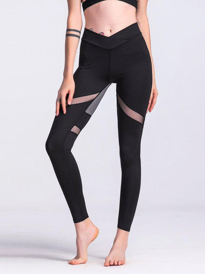 Sheer Mesh Panel Colorblock Legging-bottom-Des Mess