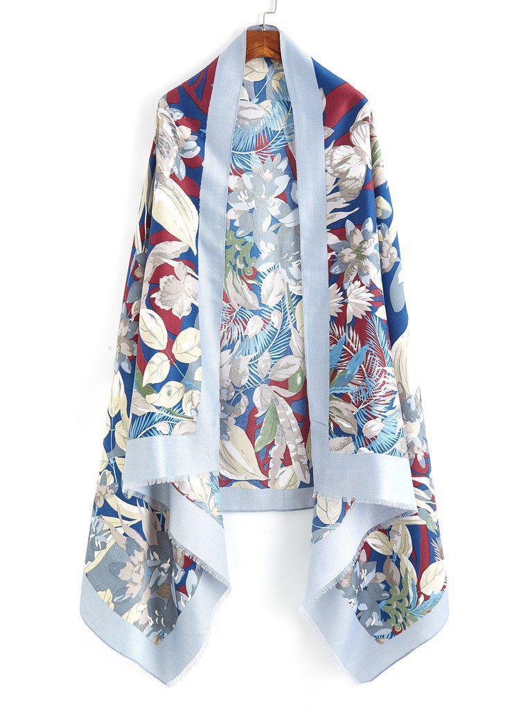 Frayed Trim Flower Print Scarf-accessories-Des Mess