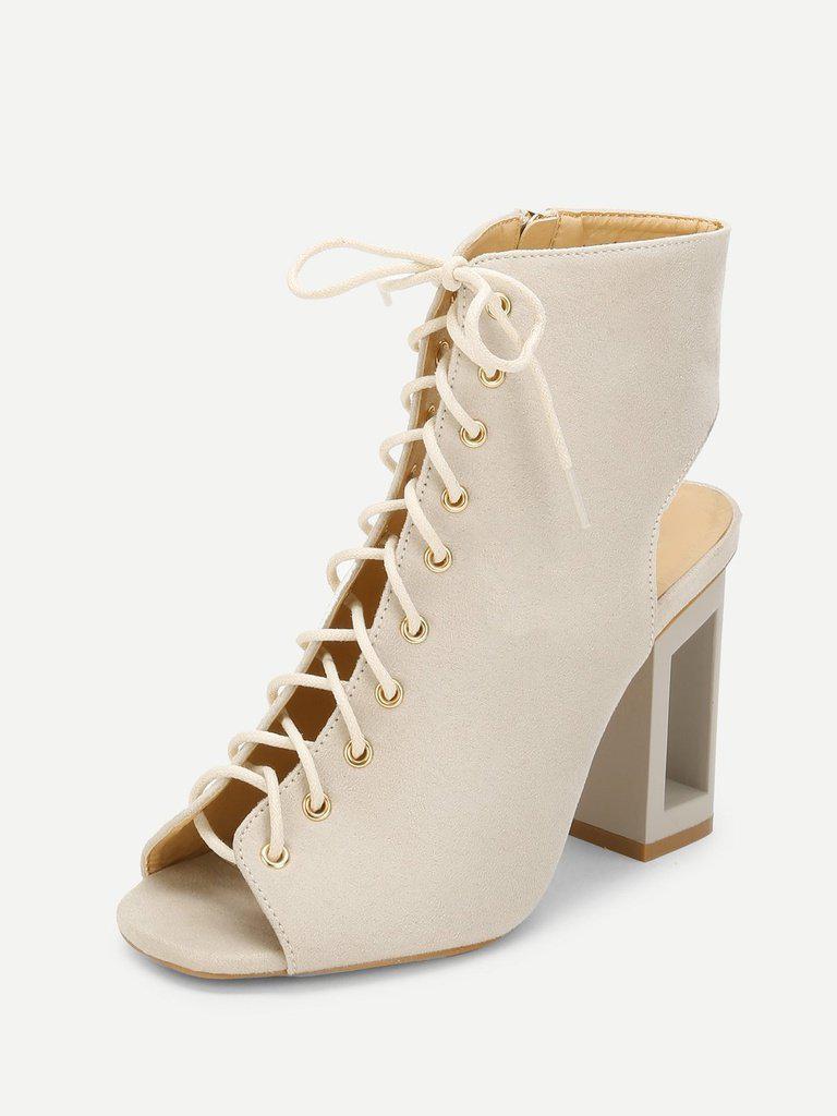 Open Back Lace Up Heeled Sandals-shoes-Des Mess