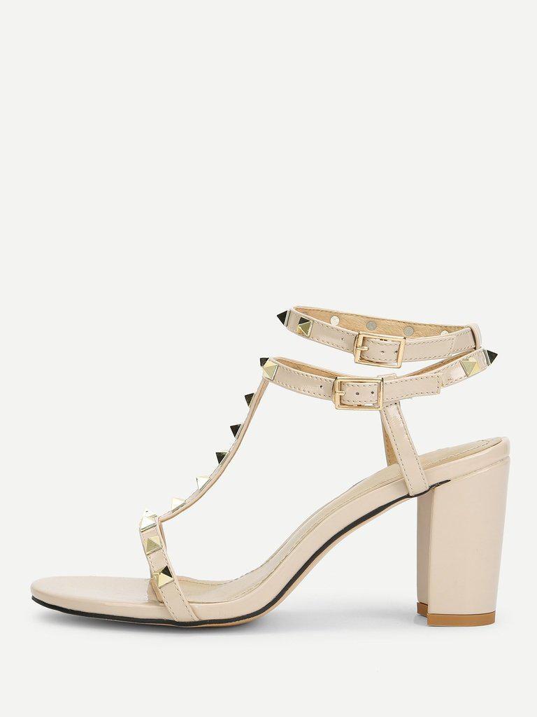 Rockstud Detail Block Heeled Sandals-shoes-Des Mess