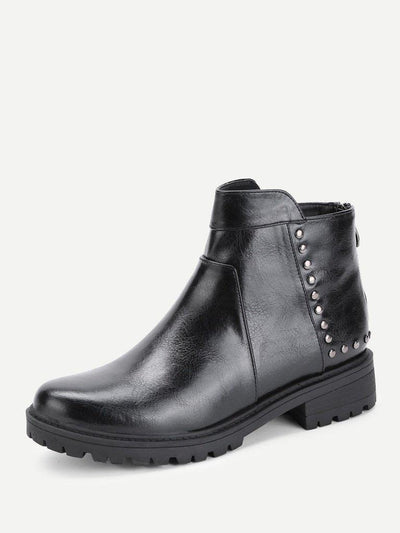 Studded Detail Back Zipper Ankle Boots-shoes-Des Mess