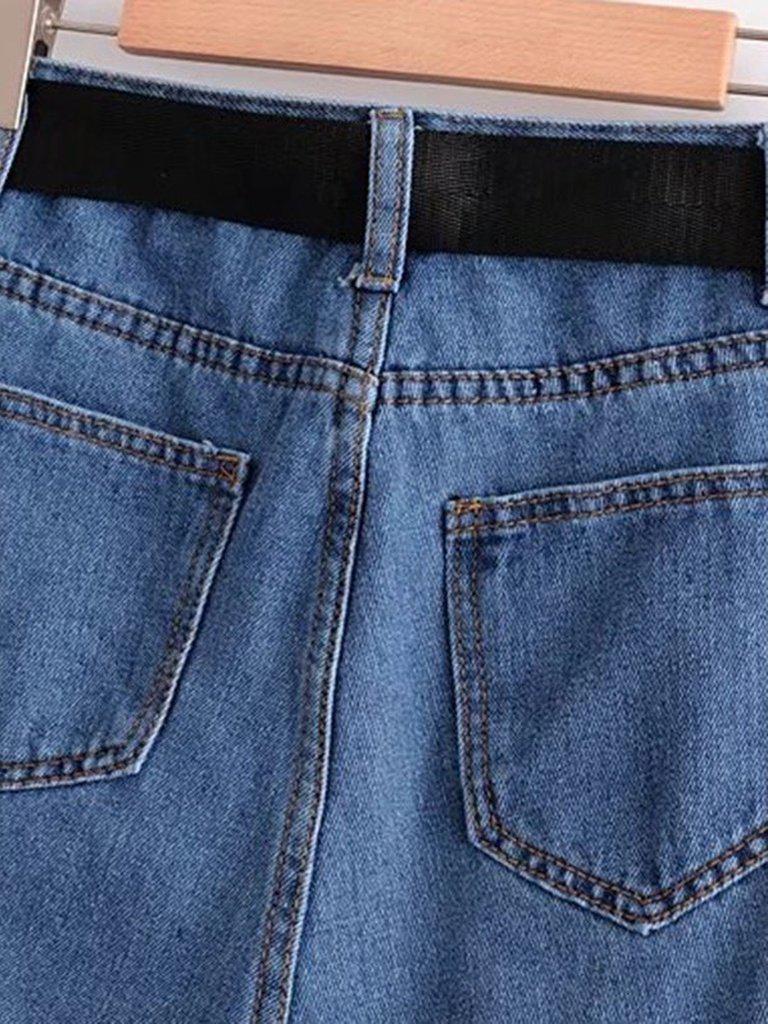 Belted Rolled Hem Denim Shorts-bottom-Des Mess