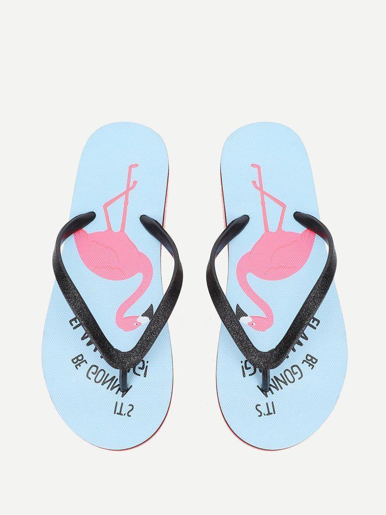 Flamingo Print Flip Flops-shoes-Des Mess