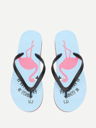 Flamingo Print Flip Flops-shoes-Des Mess