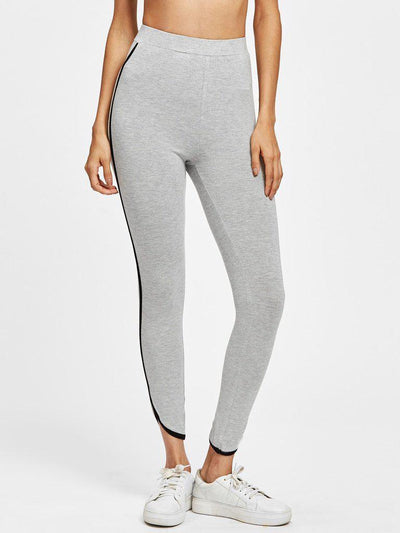 Contrast Binding Curved Hem Heather Knit Leggings-bottom-Des Mess