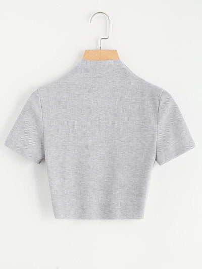 High Neck Ribbed Crop Sweater-outerwear-Des Mess