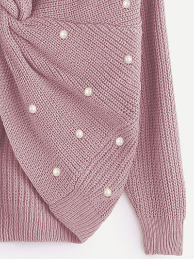 Pearl Beading Twist Infinity Sweater-outerwear-Des Mess