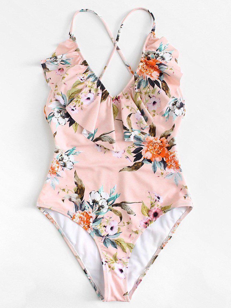 Flounce Neckline Botanical Swimsuit-swimwear-Des Mess