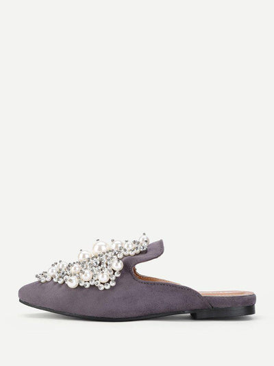 Faux Pearl Decorated Flat Mules-shoes-Des Mess