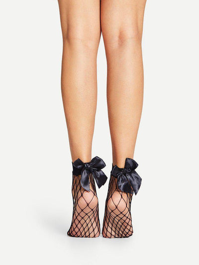 Bow Back Fishnet Ankle Socks 3Pairs-accessories-Des Mess