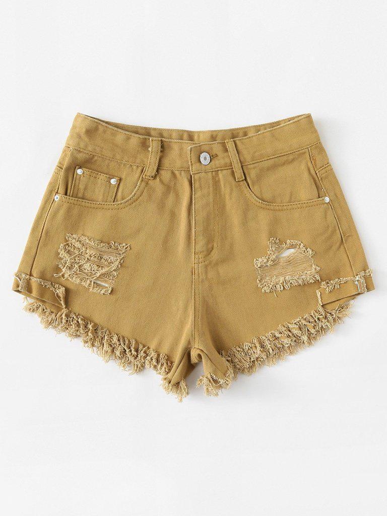Raw Hem Ripped Denim Shorts-bottom-Des Mess