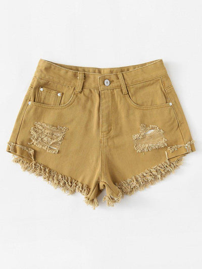 Raw Hem Ripped Denim Shorts-bottom-Des Mess