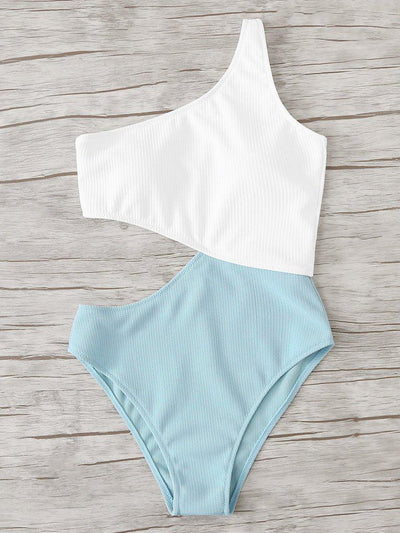 Two Tone Cut Out Swimsuit-swimwear-Des Mess