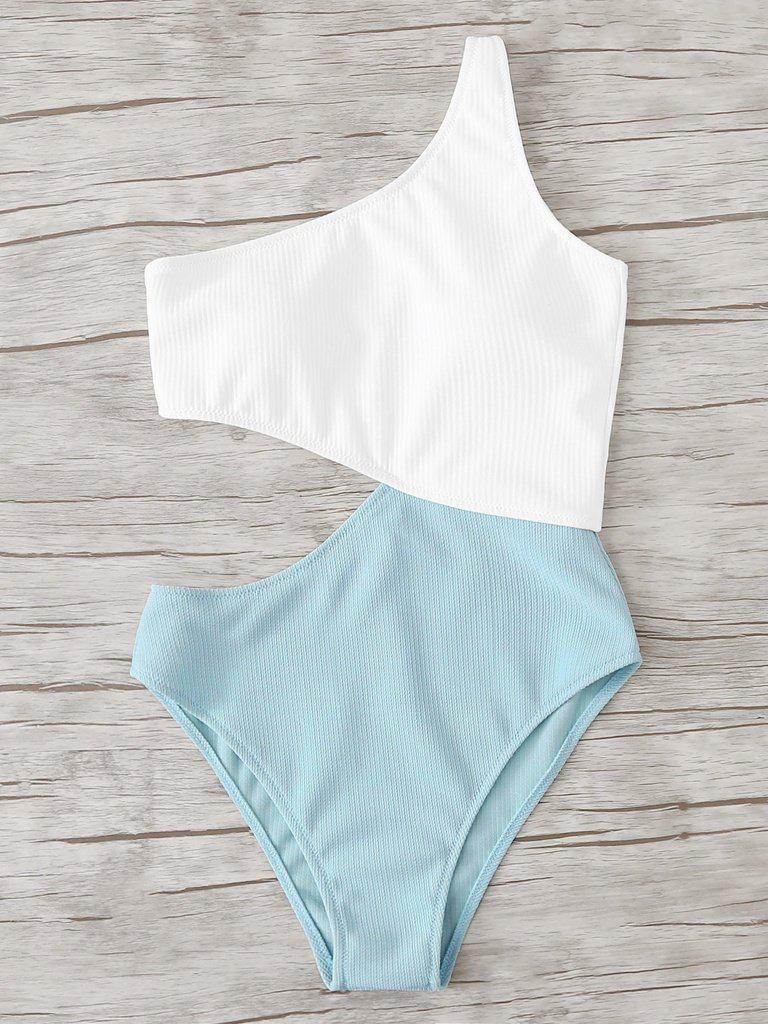 Two Tone Cut Out Swimsuit-swimwear-Des Mess