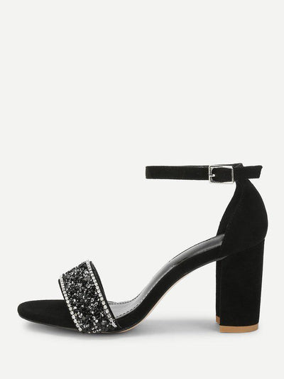 Rhinestone Decorated Block Heeled Sandals-shoes-Des Mess