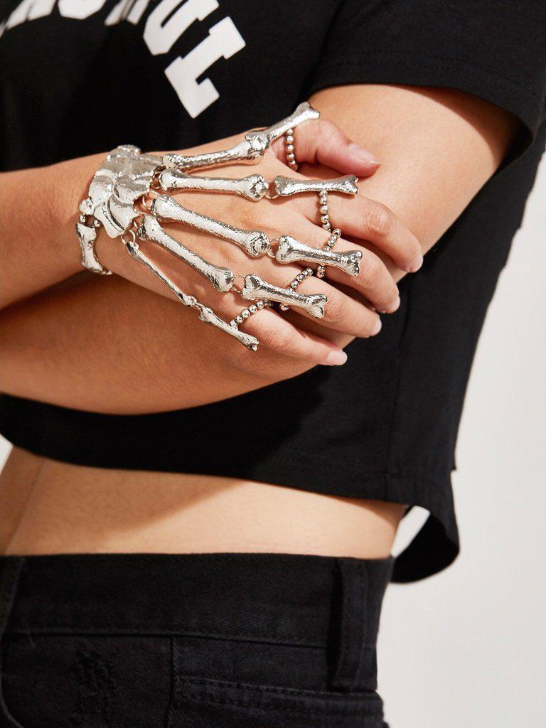 Hand Bone Design Bracelet With Finger Ring-jewelry-Des Mess