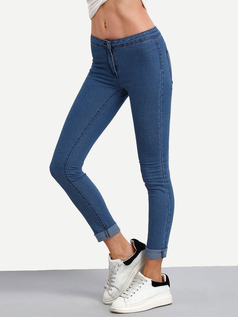 High Waist Denim Slim Pant-bottom-Des Mess