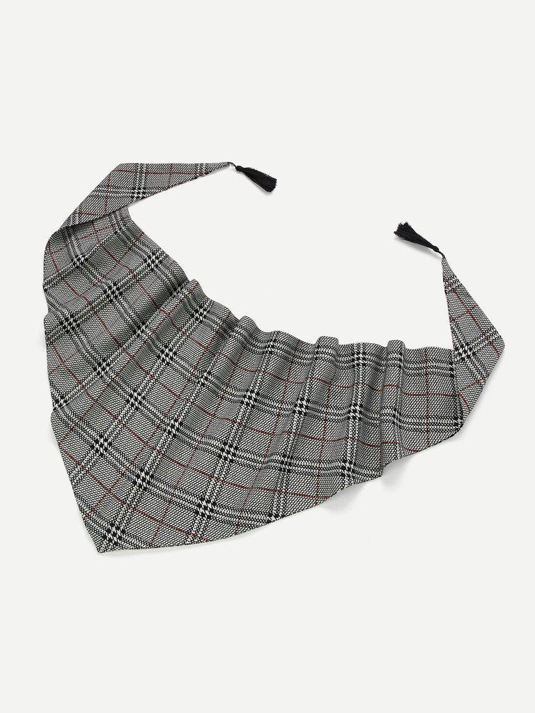 Plaid Print Twilly Scarf With Tassel-accessories-Des Mess