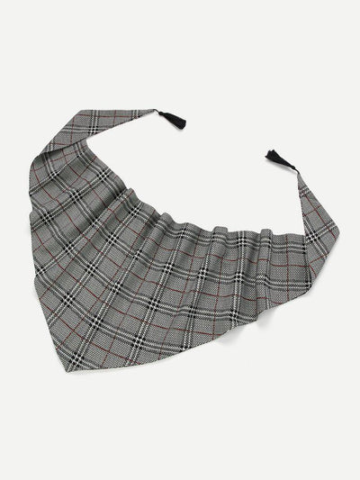 Plaid Print Twilly Scarf With Tassel-accessories-Des Mess
