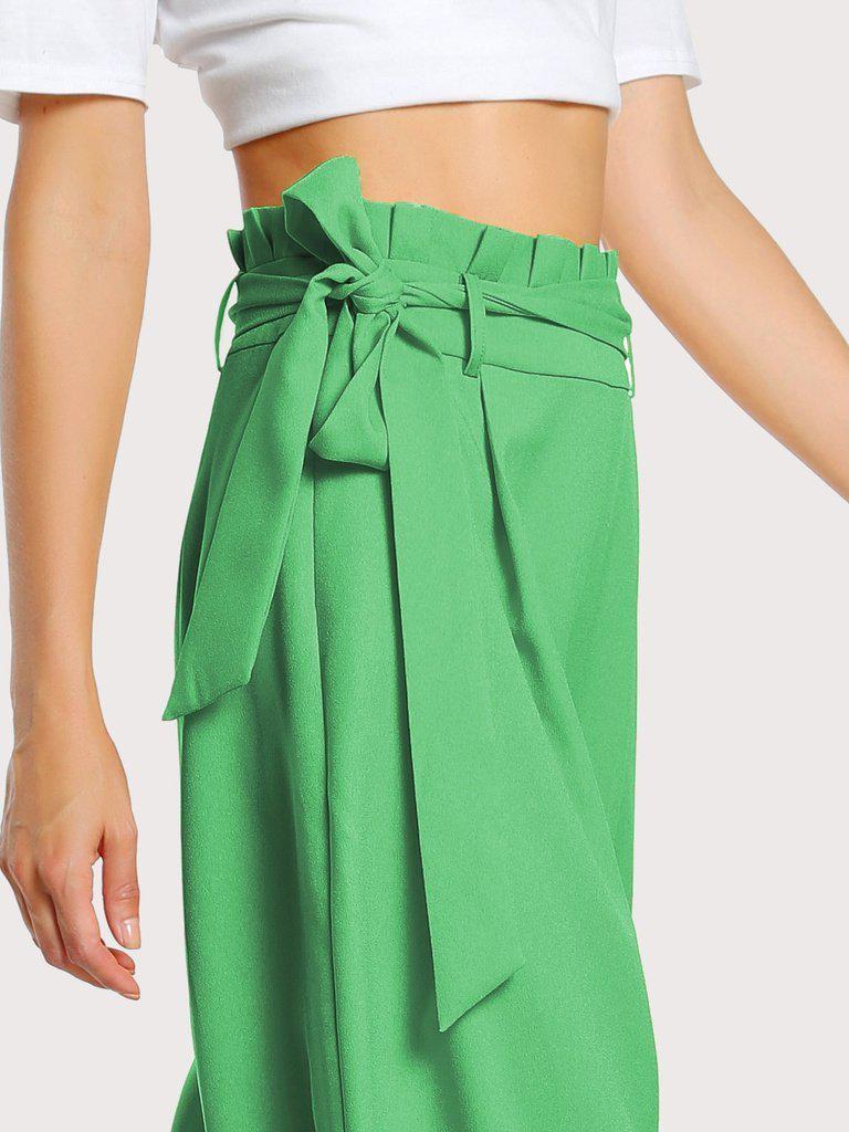Frill Waist Belted Palazzo Pants-bottom-Des Mess