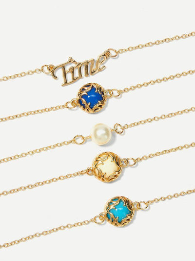 Ball Detail Chain Bracelet Set 5pcs--Des Mess