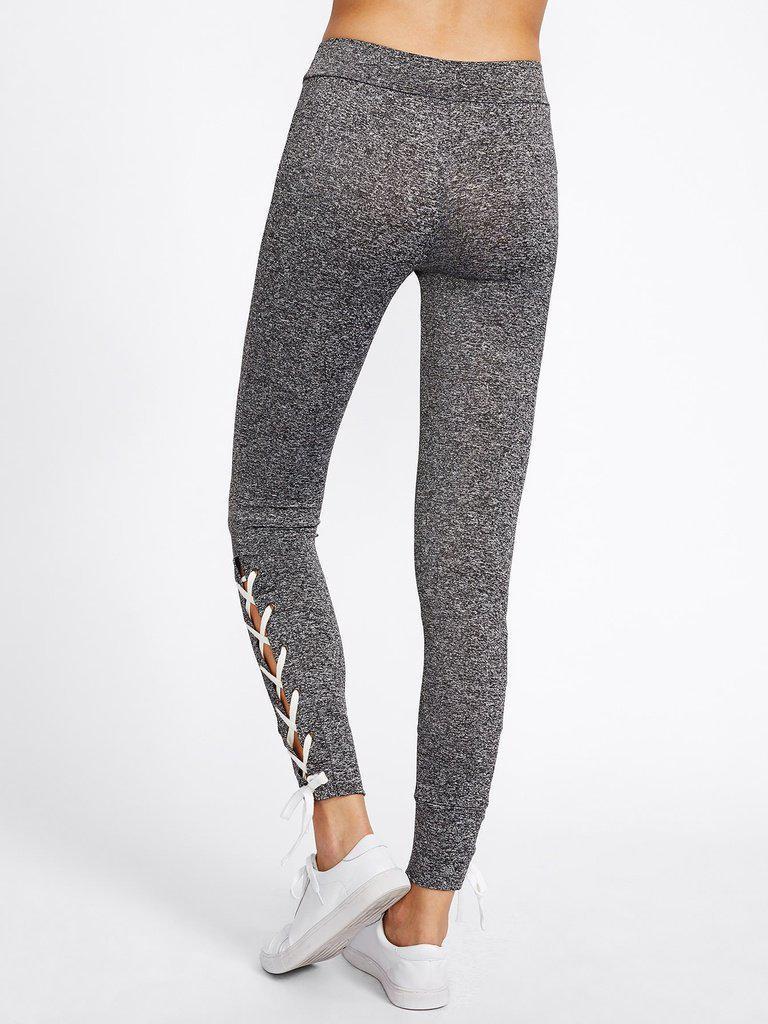 Lace Up Side Marled Knit Leggings-bottom-Des Mess