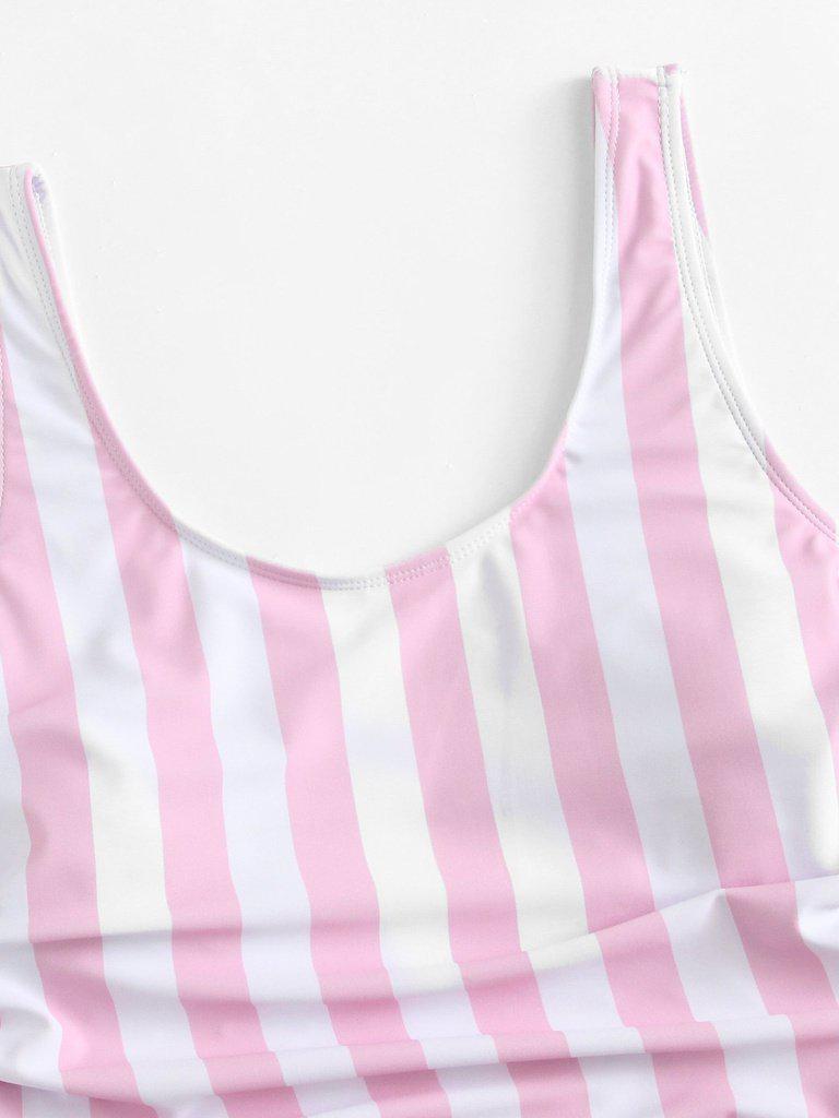 Ruched Detail Low Back Striped Swimsuit-swimwear-Des Mess